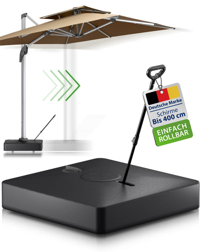 Gartenzeit® Pied de parasol, à remplir, à roulettes, 162kg, 84x84x20cm